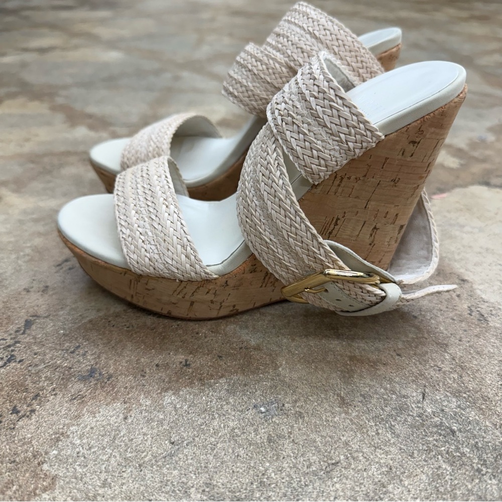 Stuart Weitzman Size 5 Cream Braided Wedge Sandals - Picture 4 of 11